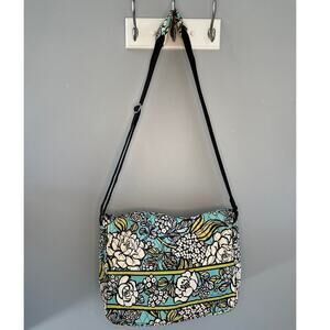 Vera Bradley Island Blooms Quilted Crossbody Messenger Laptop Bag Blue/Green